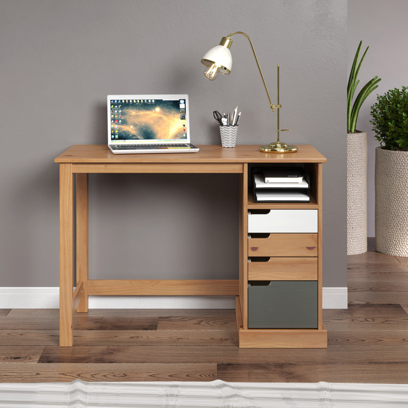 Brugos Solid Wood Writing Desk, Honey/White/Grey
