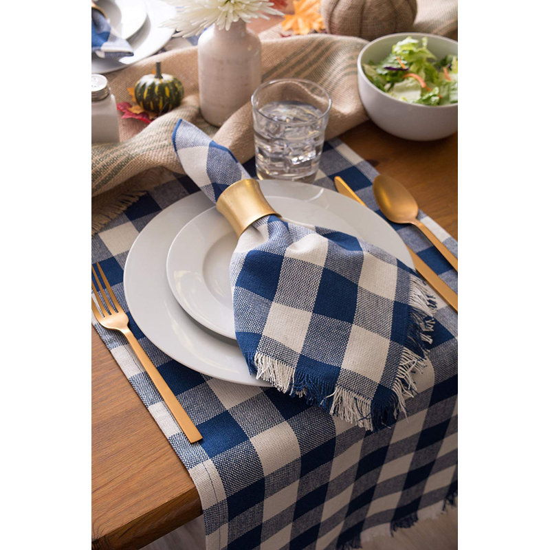 Laszlo Gingham 100% Cotton Table Runner, 14" L x 72" W, Pumpkin Spice