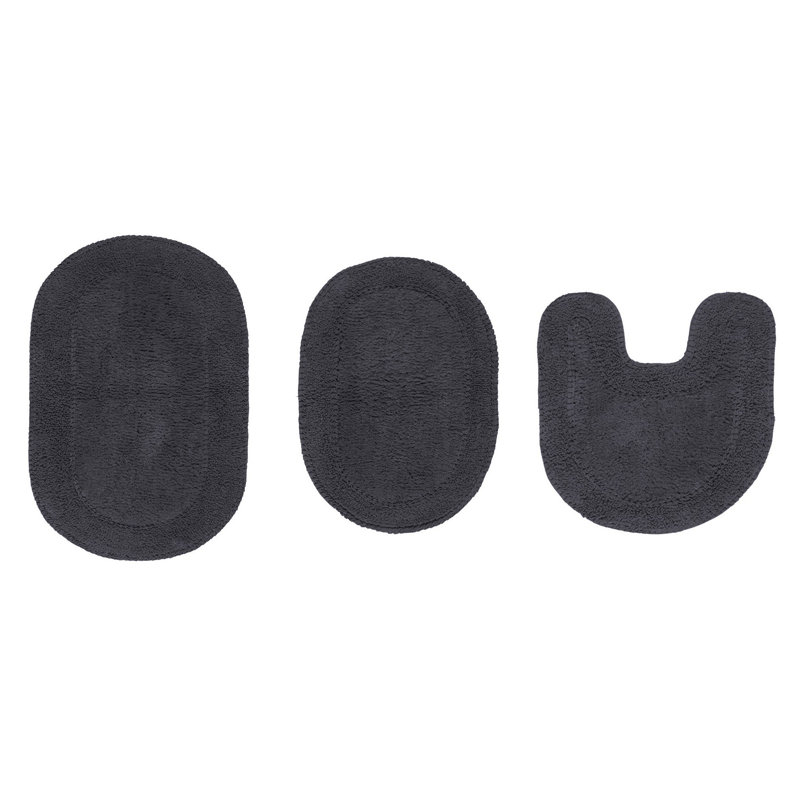 Delma 100% Cotton Bath Rugs (Set of 3), Gray