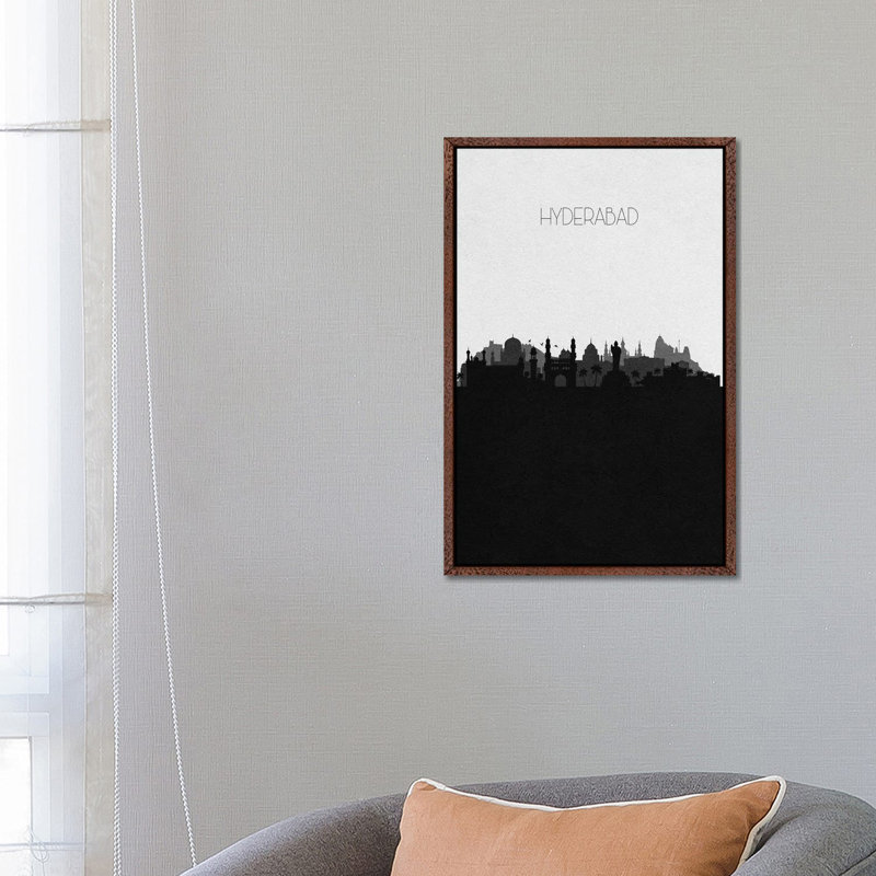 Hyderabad, India City Skyline by Ayse Deniz Akerman - Print on Canvas, Brown Framed Canvas, 101.6 cm H x 66.04 cm W