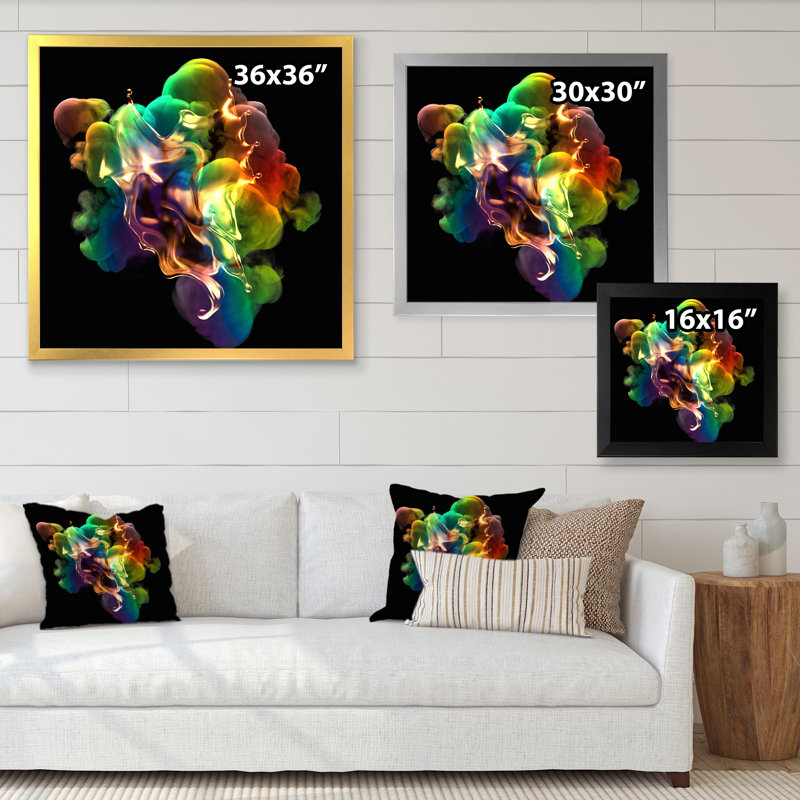 Splash of Gold and Smoke Rainbow Color On A Black - reproduction d'art sur toile moderne, H 16 po x l 16 po x P 1 po