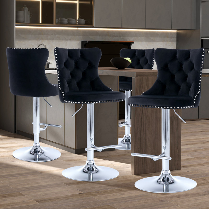 Tabourets de bar Kalinka, Noir, Argent, 4