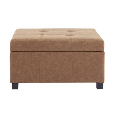 34" Wide PU Leather Tufted Square Cocktail Ottoman with Storage