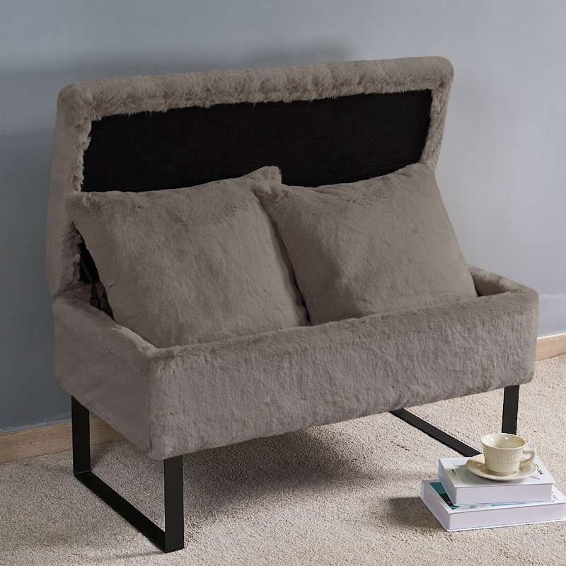 Lovitto Upholstered Ottoman, Chocolate Faux Fur