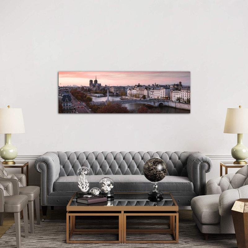 Panoramic Sunset Over The River Seine, Paris by Matteo Colombo - No Frame Panoramic Print on Canvas