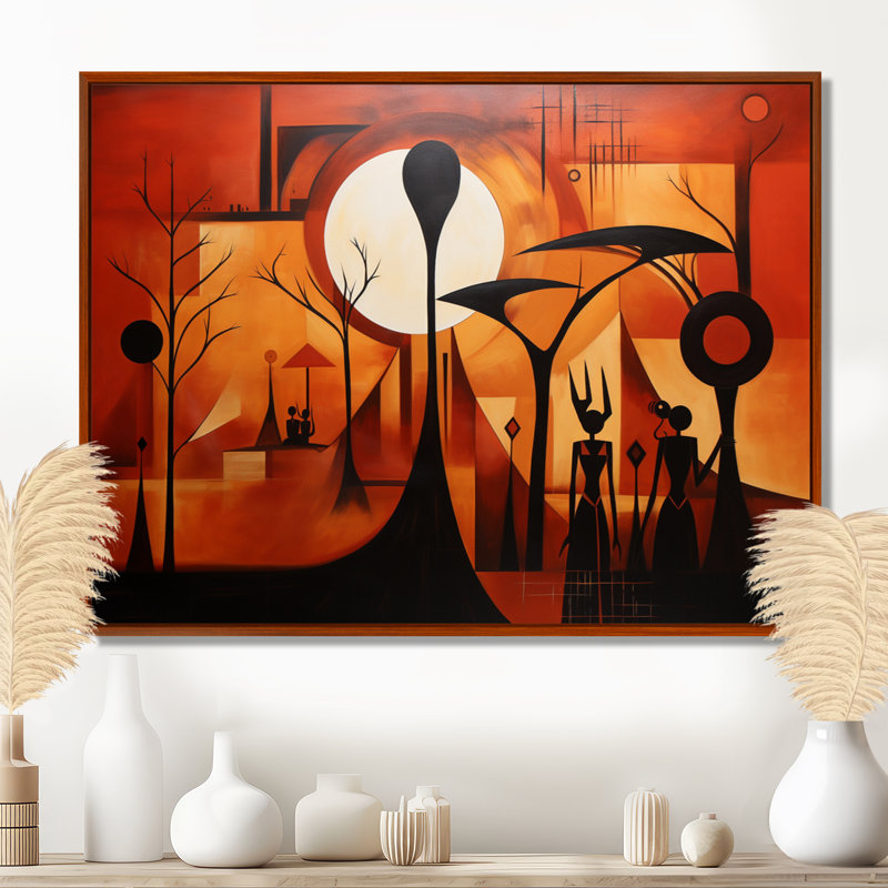 Futures souvenirs d'Afrique - art mural africain, Toile avec cadre flottant brun, H 16 po x l 32 po x P 1 po