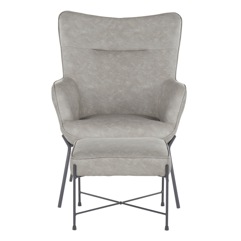 Bayliegh Faux Leather Accent Chair with Ottoman, Gray