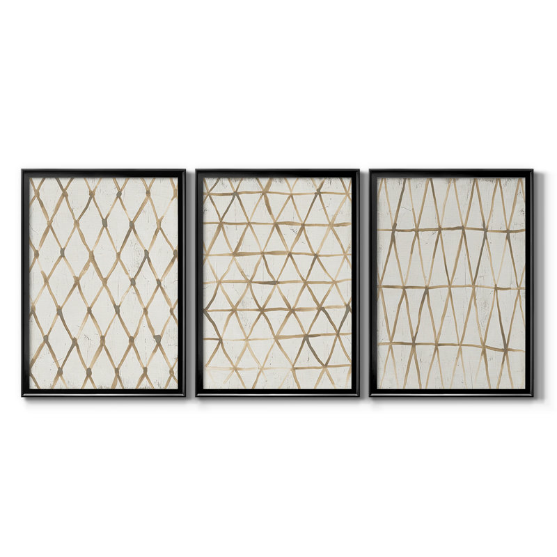 «Neutral Lattice I», toile tendue sur mesure avec châssis, 3 pièces, H 21 po x l 30 po, Noir