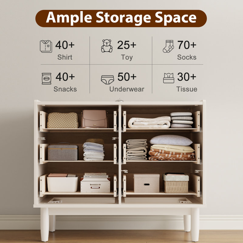Six Drawer Solid Fir Wood Dresser with Large Storage Cabinet Mid Century Style Chest of Drawers for Bedroom Closet Living Room Kitchen Sideboard