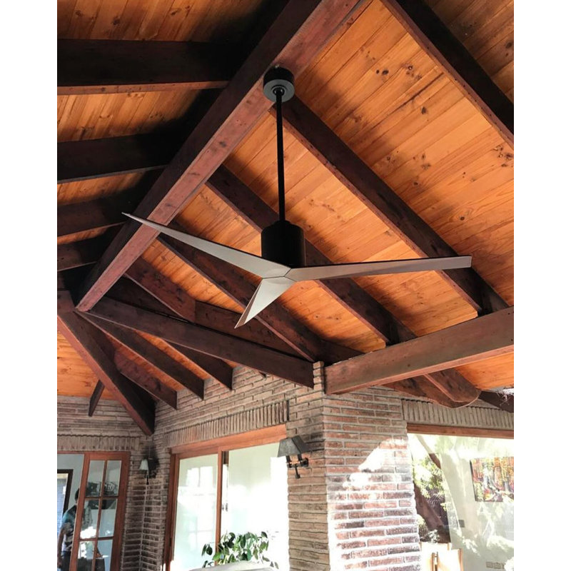 Eliza Outdoor Downrod Ceiling Fan, Old Oak Tone, Matte Black