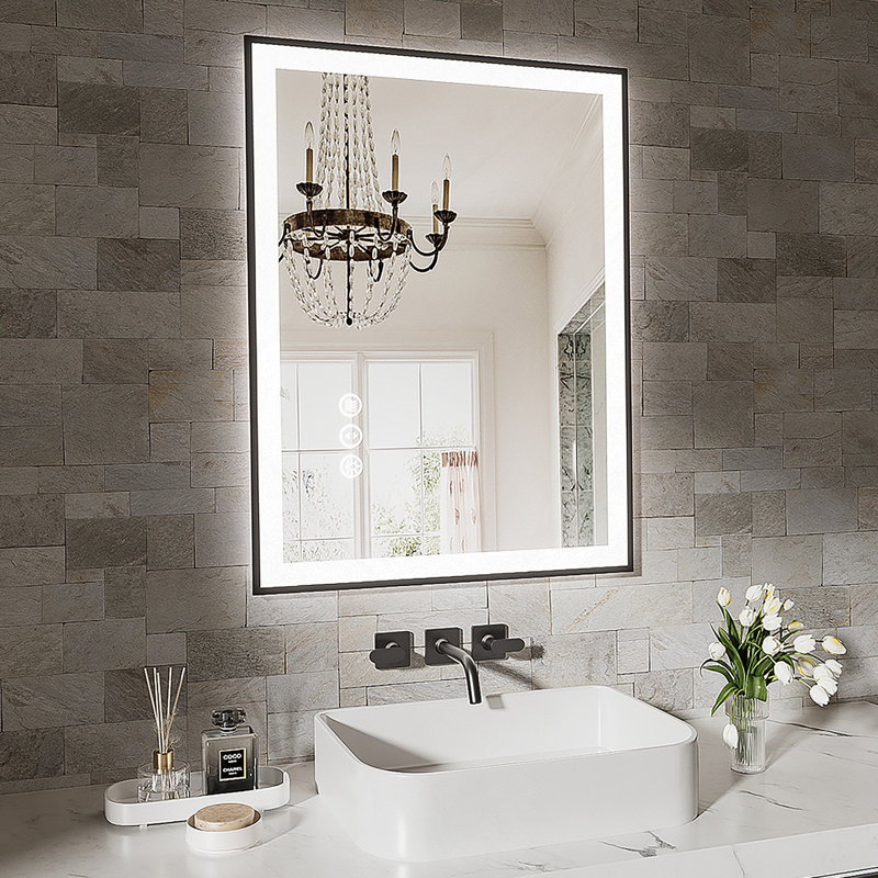 Miroir de salle de bain 24 po x 32 po à DEL sans cadre, miroir intelligent, 32 po x 24 po