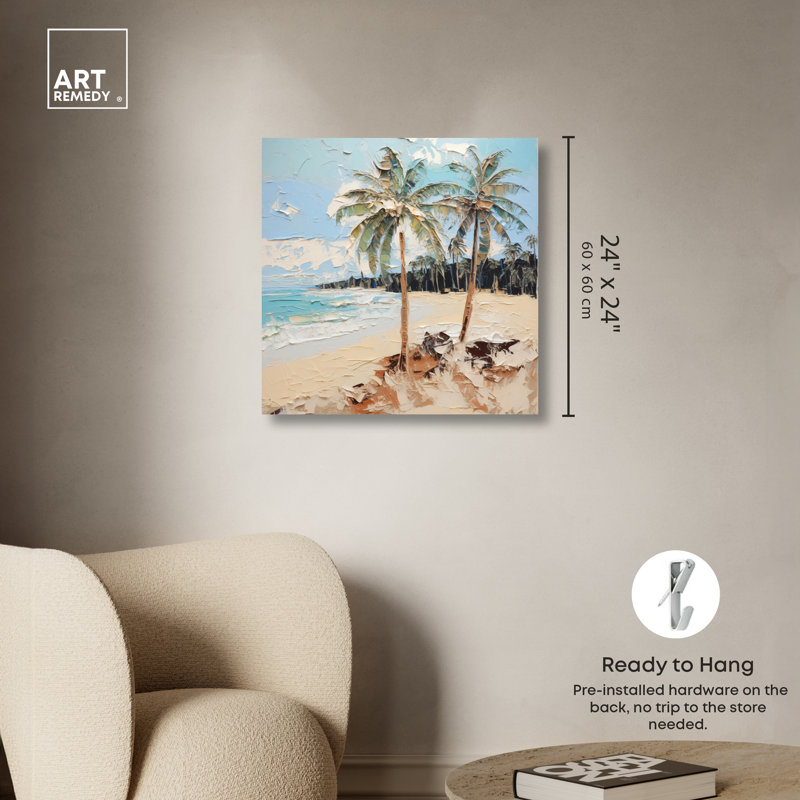 Beach Paradise Coastal Canvas Wall Art in Blue and Beige, 24" x 24"