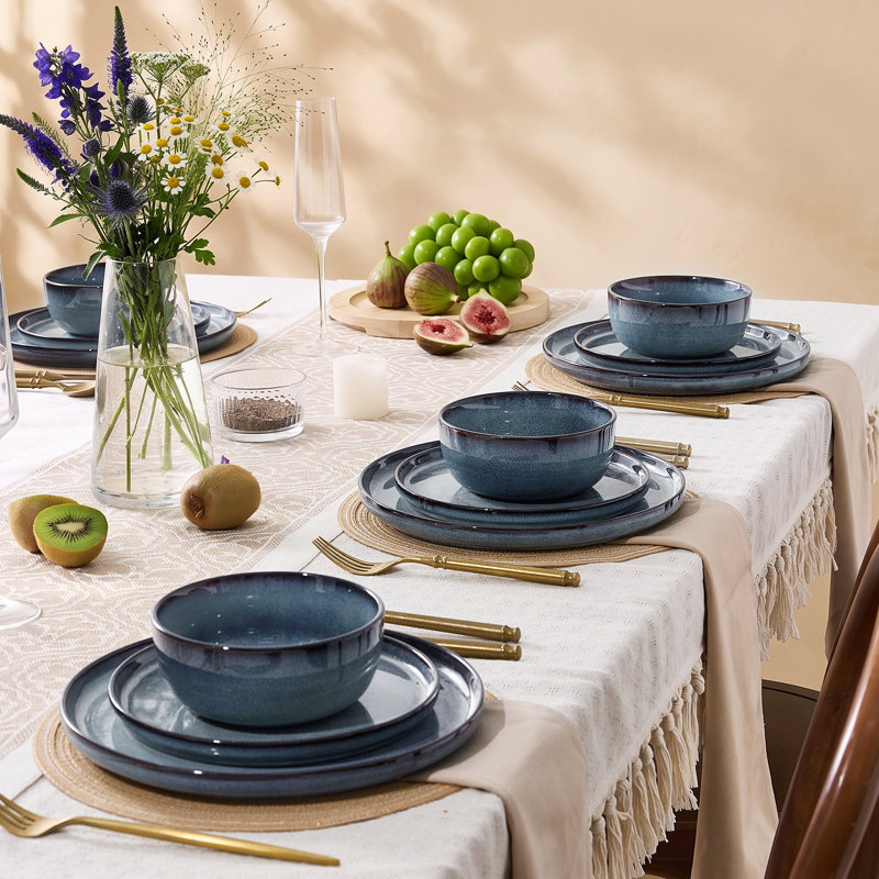 Service de table 12 pièces en grès - service pour 4, bleu cendré,  Dusty Blue