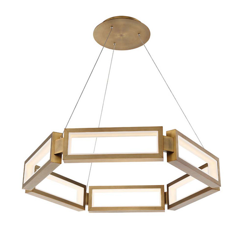 Aged Brass 6-Light Geometric LED Chandelier with White Silica Diffuser