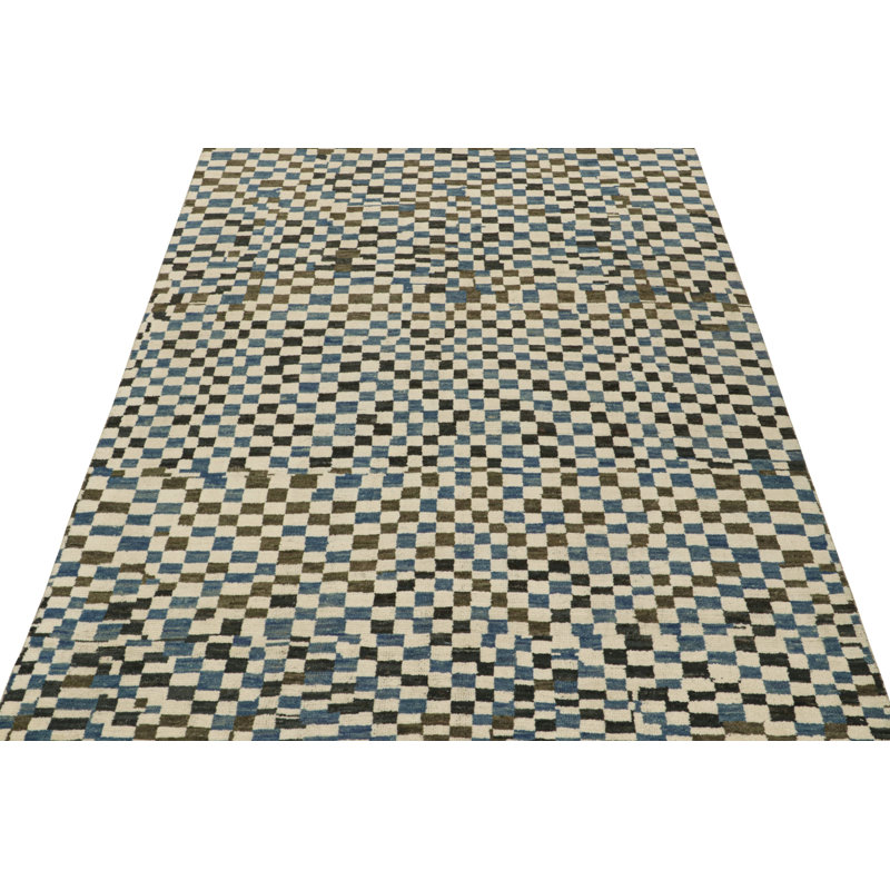 Moroccan Hand Knotted Wool Geometric Area Rug, Square 4'