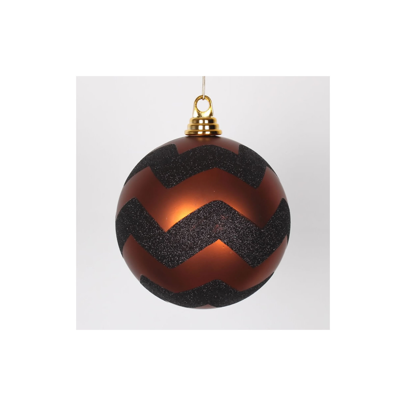 Chevron Shatterproof Christmas Ball Ornament, Copper Matte/Black, 6" H x 6" W x 6" D