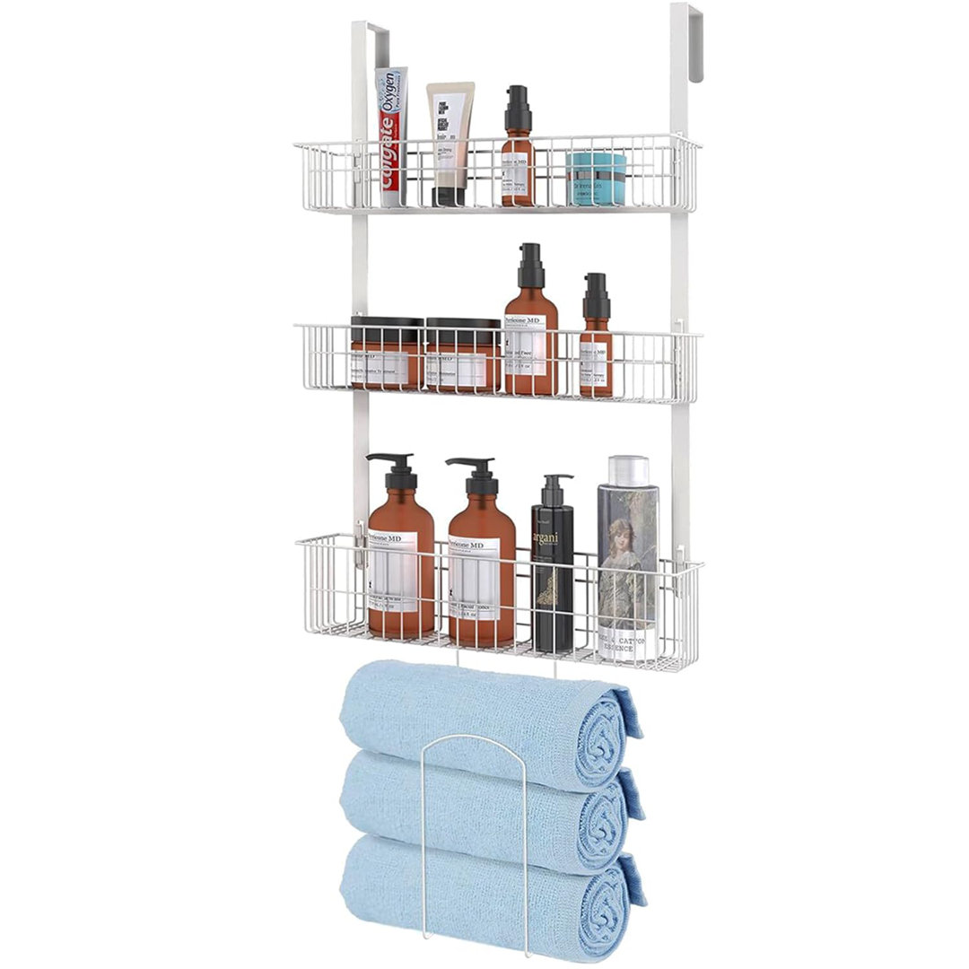 Over The Door Storage Organiser, 3 Tier Metal Over The Door Organizer With Towel Rack, Hanging Towel Rack Bathroom Towel Rail Holder Storage Rack,