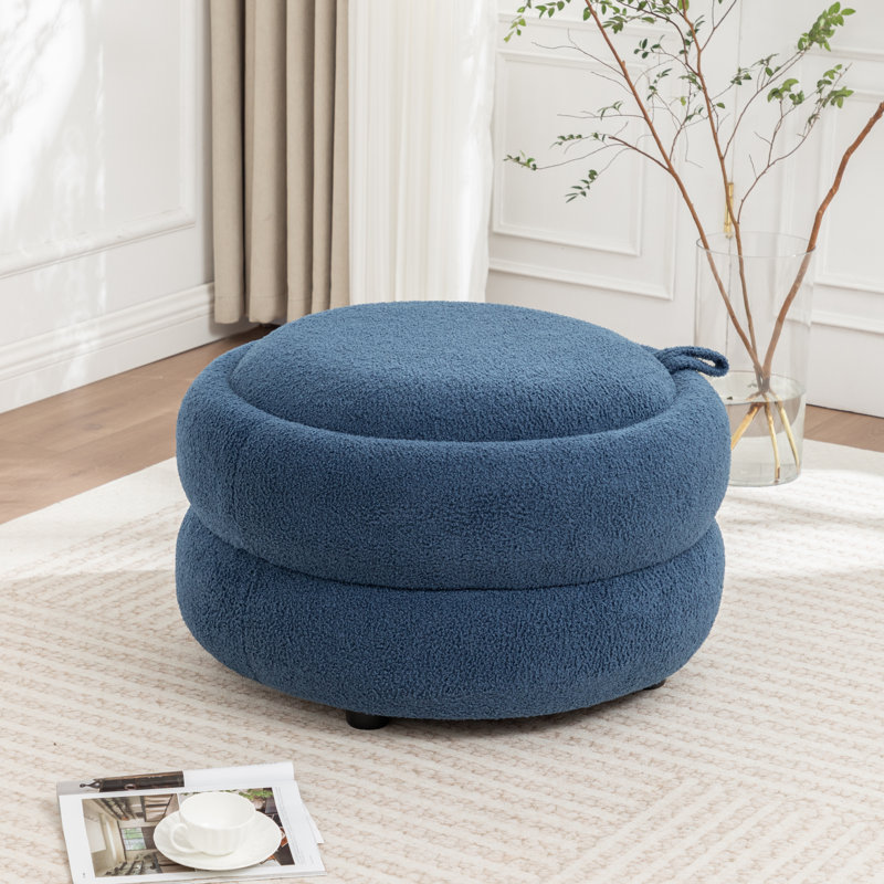 Round Coffee Table With Storage, Navy Teddy