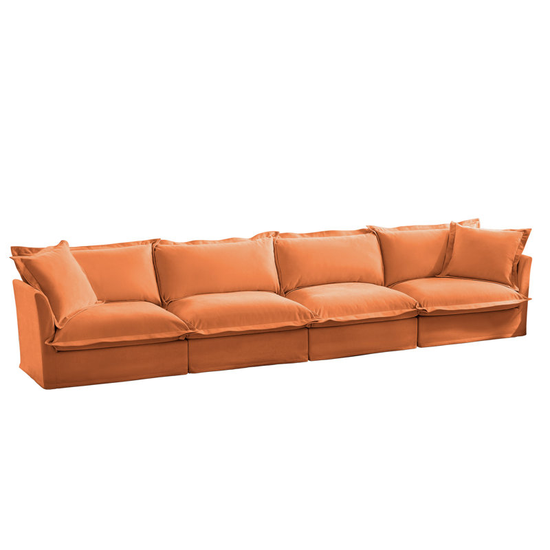 Chenille orange à housse 4 places, housse amovible, canapé de salon profond, flexible pour différentes configurations de sièges, siège relaxant, mousse haute densité et confortable