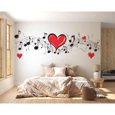 Autocollant de cœur de musique, autocollant de musique d'amour, autocollant de notes de musique, autocollant mural de musique, cadeau d'amant de musique, note de cœur Art 300GM