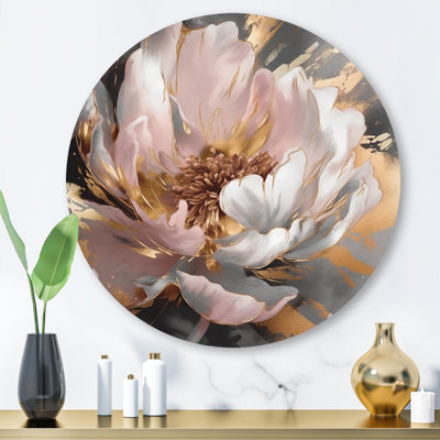 " Marble Pink Gold Peony Flower II " Print
