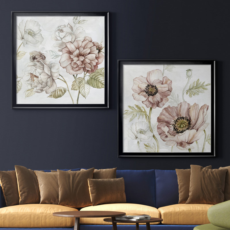 «Washed Botanical III», ensemble de 2 reproductions d'art encadrées, H 26,5 po x l 53 po x P 1,5 po, Toile encadrée noire