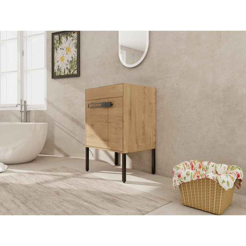 Armoire de meuble-lavabo autoportant ou mural 24 po, 2 portes à fermeture douce, tablette réglable, contreplaqué, finition chêne imitation, aucun évier inclus