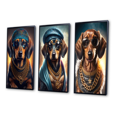 «Dachshund Gangster In NYC», 3 pièces sur toile