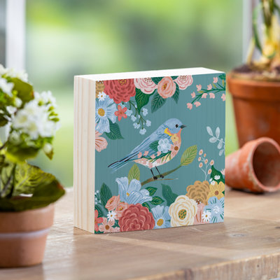 Décoration de table en bois What She Shed, oiseau bleu 6 po
