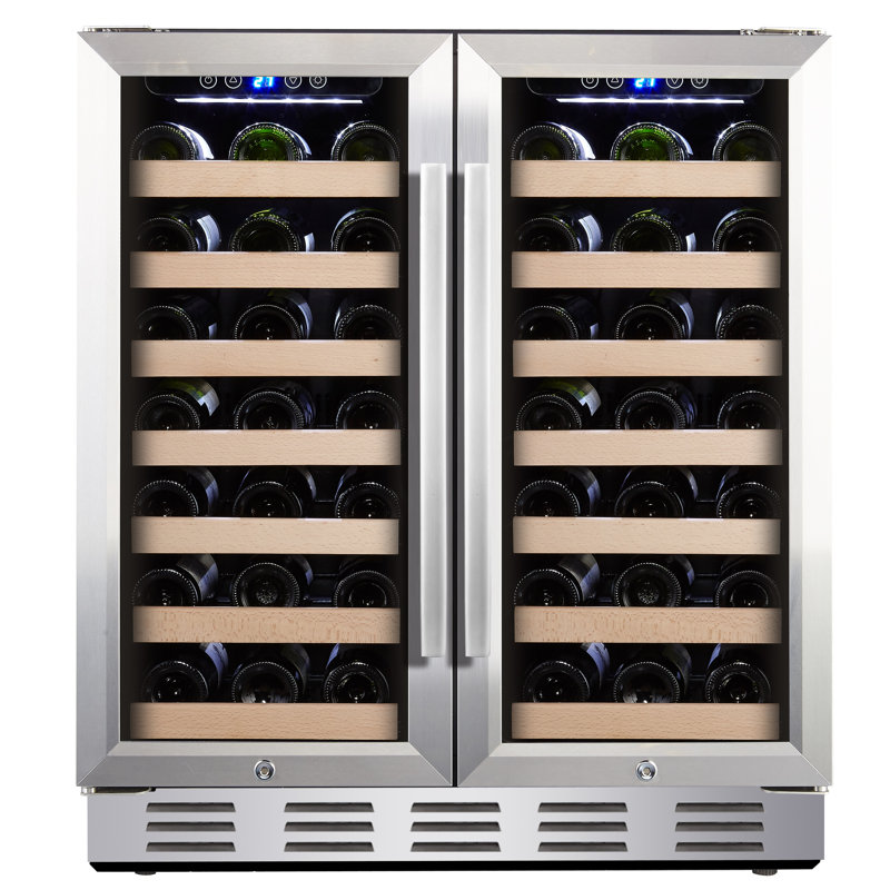 Kalamera Dual Zone 30.5'' Built-In 66 Bottle Wine Refrigerator with French Doors