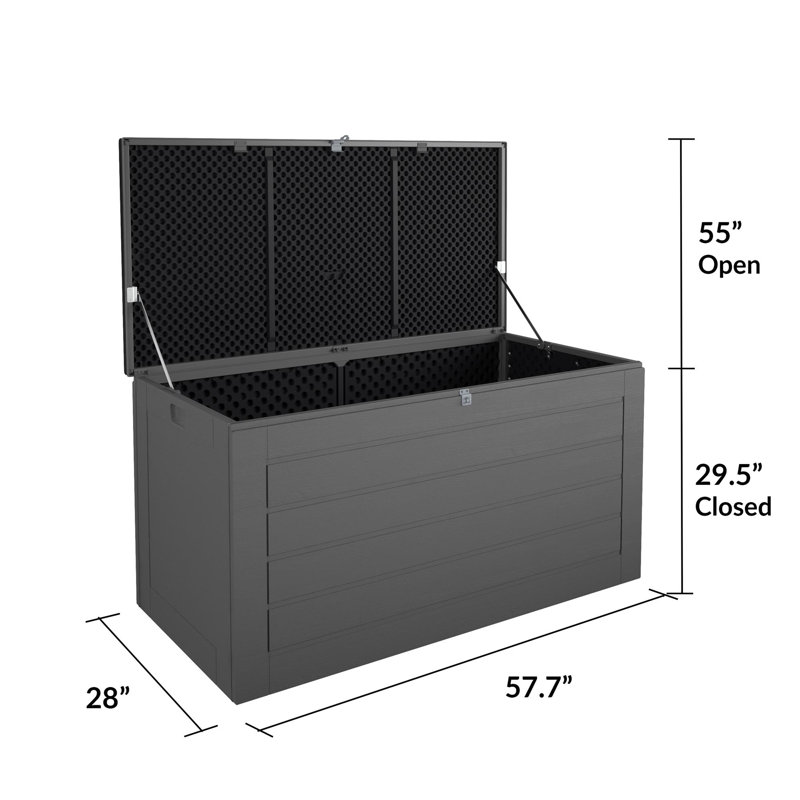 180 Gallon Water Resistant Plastic Lockable Deck Box, Black/Charcoal