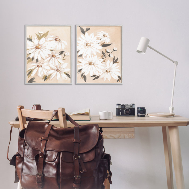 «White Daises on Peach», ensemble de 2 giclées par Amanda Cook, Estampe numérique Farmhouse, H 24 po x l 16 po