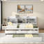 Lit de jour en bois avec tablettes intégrées, 3 tiroirs de rangement et lit gigogne-167057045