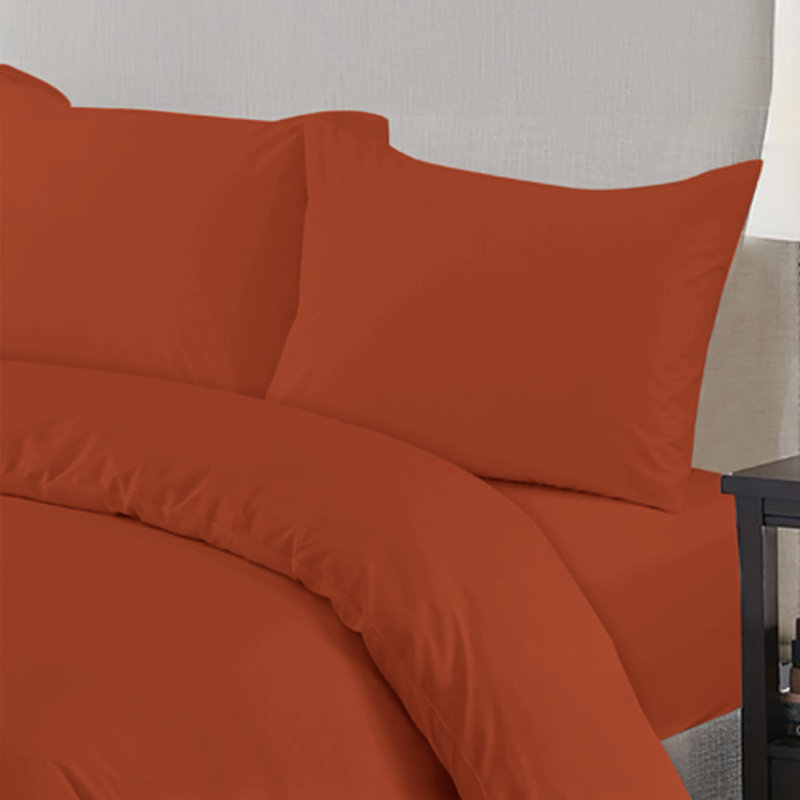Microfiber No Pattern Duvet Cover Set with Pillowcases, Rust, Single Duvet Cover Set + 3 Additional Pieces