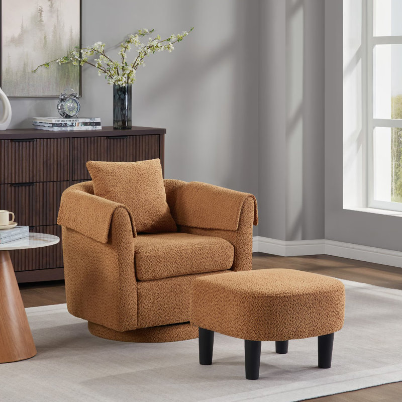 Chenille Swivel Accent Chair with Ottoman, Brown