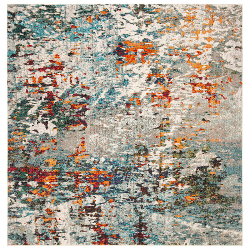 Tapis gris / bleu Gammage, Carré 8 pi, Grey/Blue