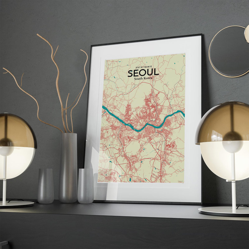 Seoul City Map In Tricolour - No Frame Print, 17cm H x 11cm W x 0.05cm D