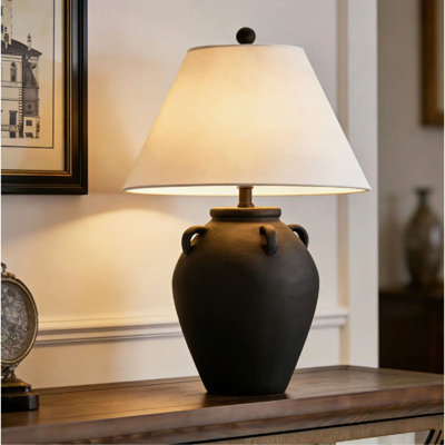 25 Inch  Rustic Dimmable Ceramic For Bedroom Living Room Bedside Desk Nightstand Single Accent Table Lamp With Shade
