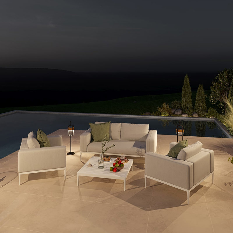 Mikaylla Metal 4 - Person Seating Group with Cushions, Lead Chine, White
