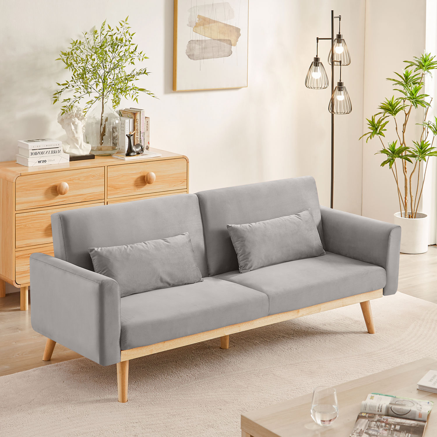 Mercer41 Griselle 73.5'' Velvet Upholstered Square Arms Convertible