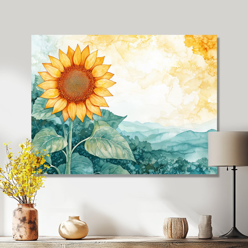«Dancing Dream Of A Mountain Sunflower - Sunflowers Wall Art Living Room», H 30 po x l 40 po, Toile tendue, Ne s’applique pas