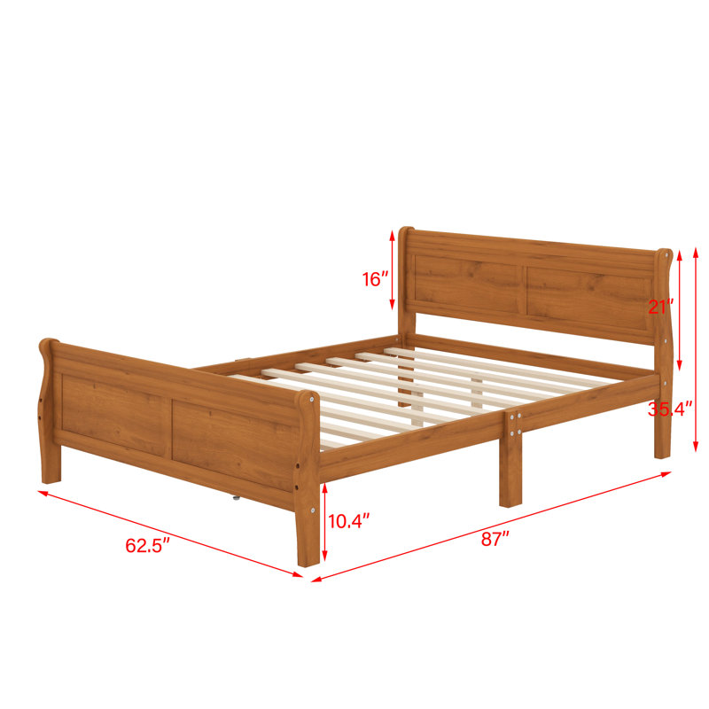 Wood Platform Bed With Headboard, Queen, Oak