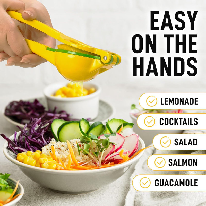 Zulay Kitchen Metal Lemon Squeezer Citrus Juicer Manual Press for Extracting the Most Juice, Yellow/Green