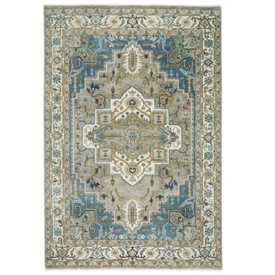 Tapis beige en laine noué à la main 10 pi 3 po x 14 pi 1 po