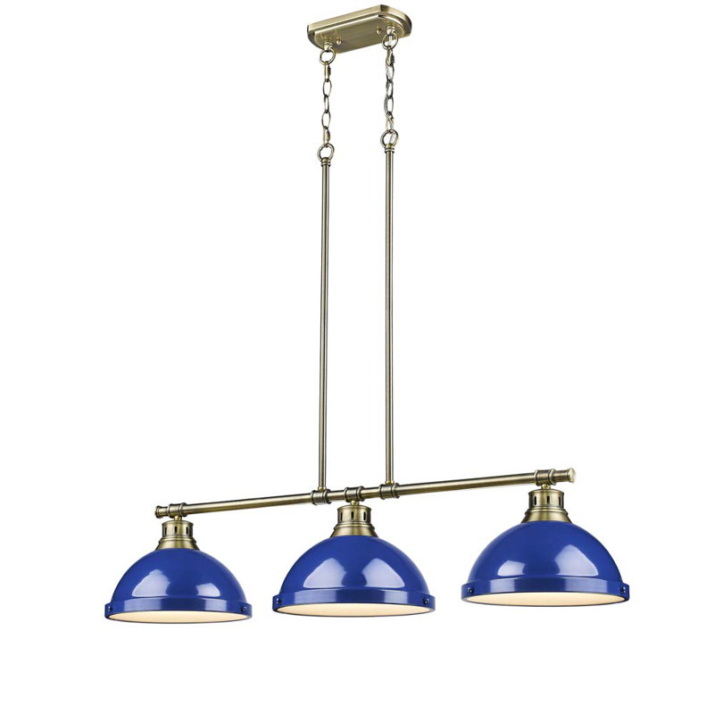 Luminaire suspendu en forme de dôme à 3 lumières pour îlot de cuisine Drakeford, Aged Brass, White