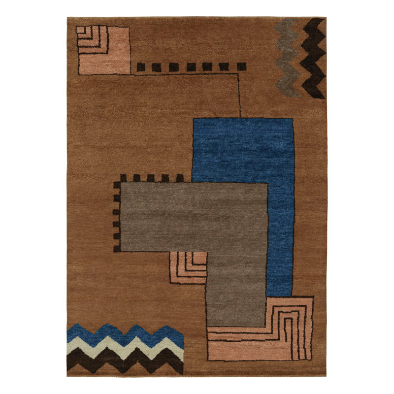 Art Deco Hand Knotted Wool Geometric Area Rug, Rectangle 10' x 14'