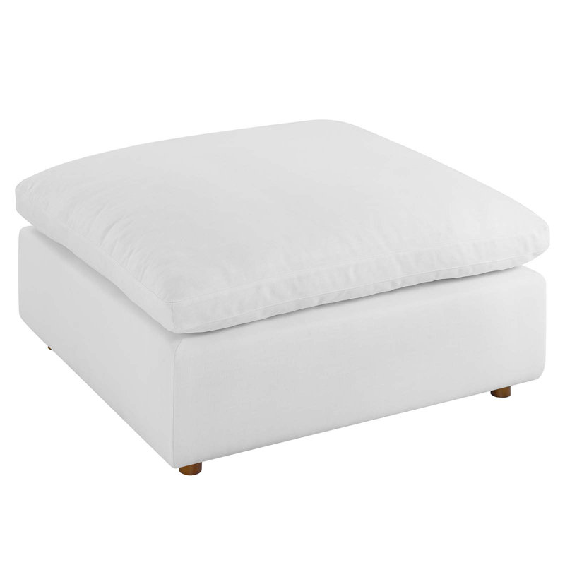 Pure White Down-Filled Overstuffed Ottoman with Linen Texture