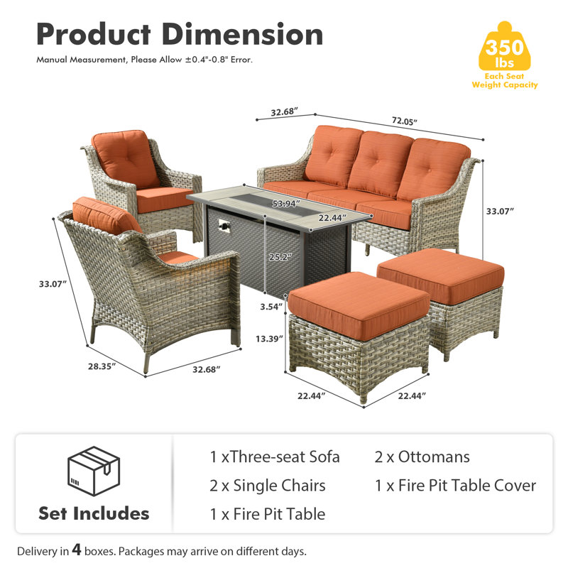 Daliya Wicker 5 - Person Patio Conversation Set with Cushions, Orange