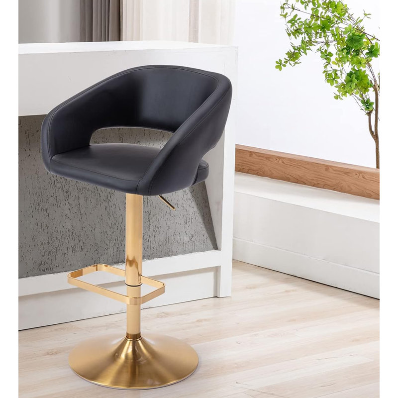 Tabouret de bar rotatif à hauteur ajustable Anastacio, Noir, Doré