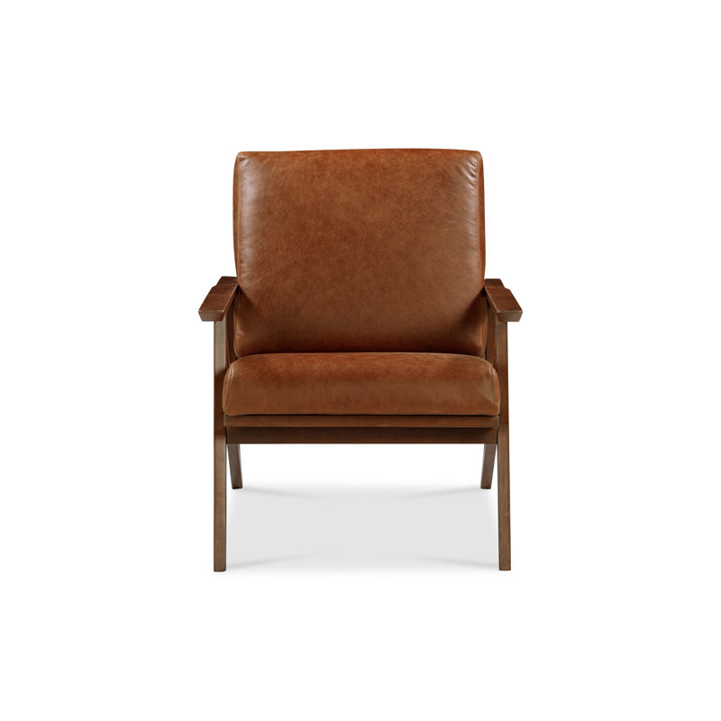 Cue Lounge Chair Leather Tan Dark Walnut, Gray Genuine Leather/Dark Walnut